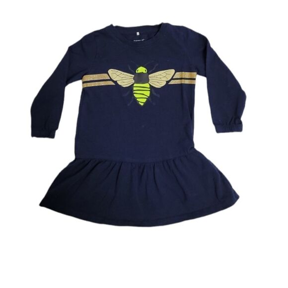 NAME IT dress navy blue bee long sleeve ruffle‎ tunic 9-12m - Picture 1 of 7
